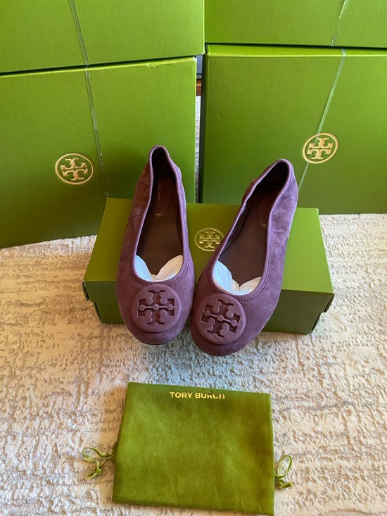 Tory Burch Shoes - Tory Burch Mauve Suede Logo Ballet Flats